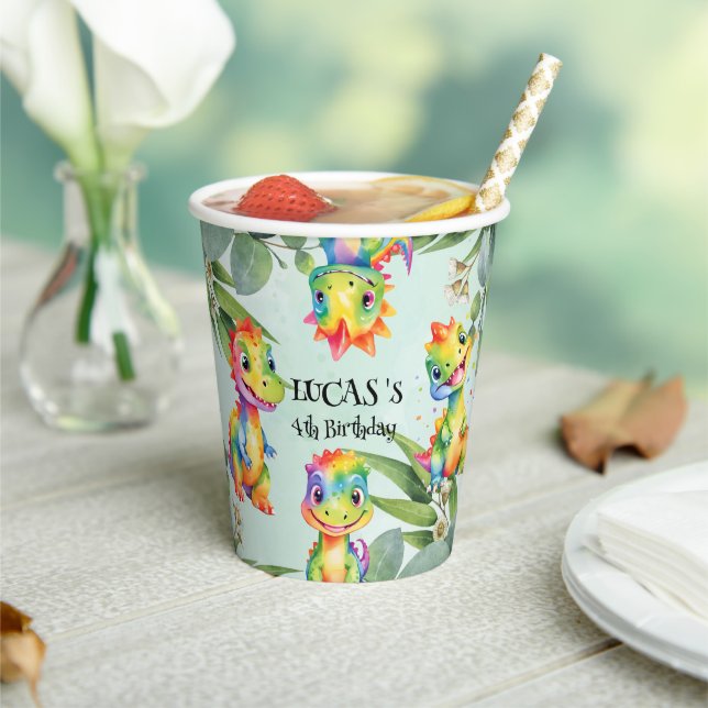 Niedlich Magischer Regenbogen Dinosaur Happy Birth Pappbecher (In Situ)