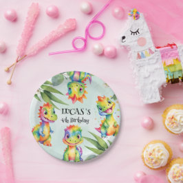 Niedlich Magischer Regenbogen Dinosaur Happy Birth Pappteller