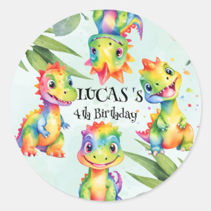 Niedlich Magischer Regenbogen Dinosaur Happy Birth Runder Aufkleber