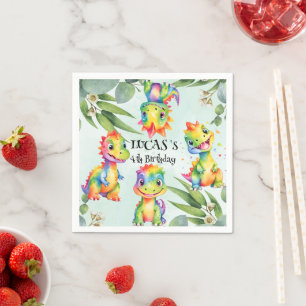 Niedlich Magischer Regenbogen Dinosaur Happy Birth Serviette