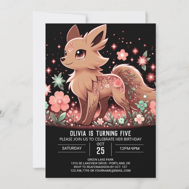 Niedlich Magischer Wolf Digital Geburtstag Einladung (Vorderseite)