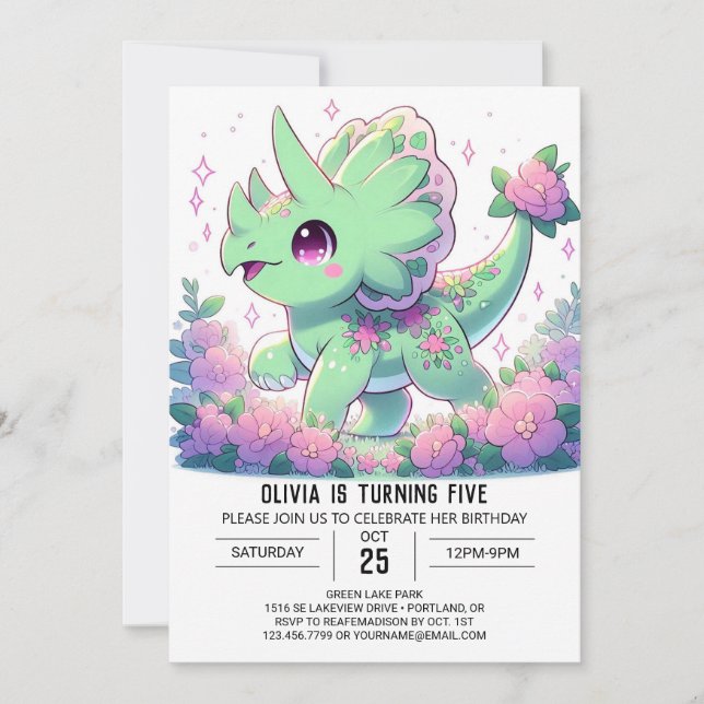 Niedlich Majestic Dinosaurier Digital Geburtstag Einladung (Vorderseite)