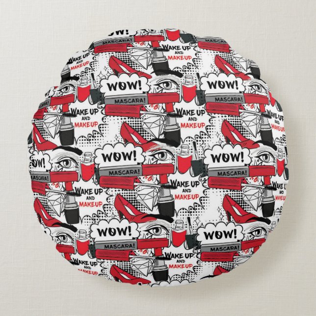 Niedlich Makeup Girl - kawaii Beauty und Glam Fash Rundes Kissen (Vorderseite)