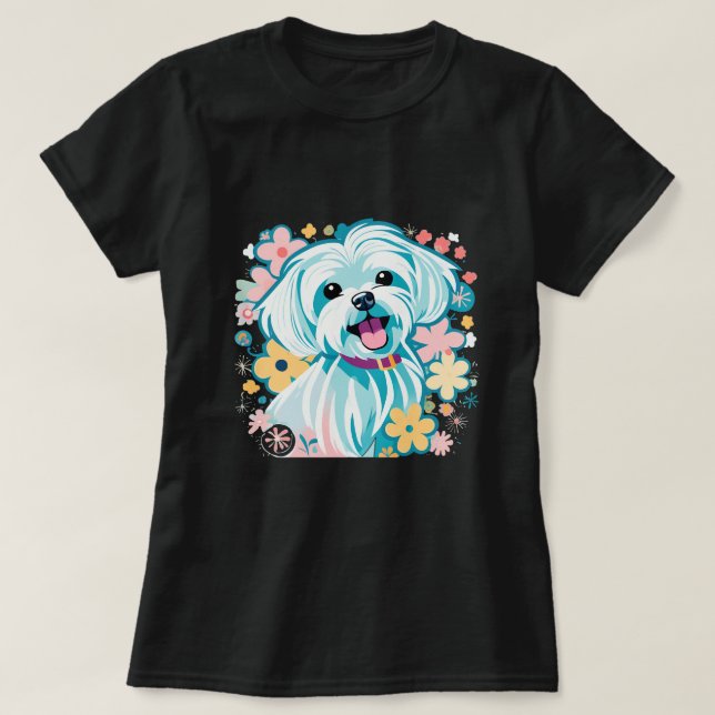Niedlich maltesischer Hund Retro Jahrgänge Floral  T-Shirt (Design vorne)