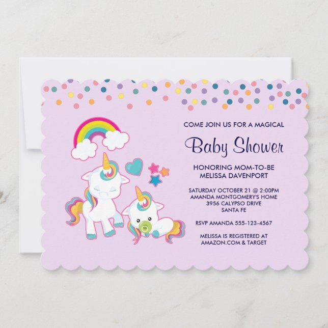 Niedlich Mama & Baby Unicorn Magical Baby Shower Einladung (Vorderseite)