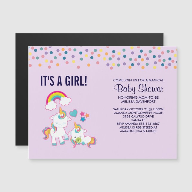 Niedlich Mama & Baby Unicorn Magical Baby Shower Magneteinladung (Vorne/Hinten)