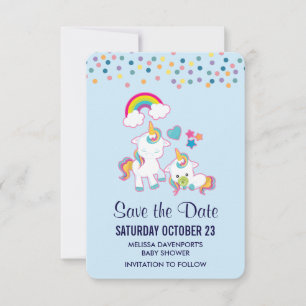 Niedlich Mama & Baby Unicorn Magisch Illustriert Save The Date