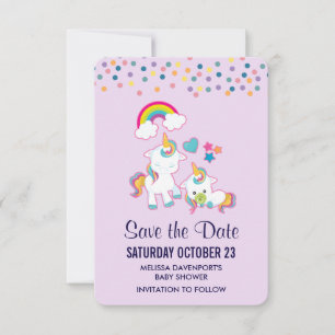 Niedlich Mama & Baby Unicorn Magisch Illustriert Save The Date