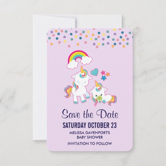 Niedlich Mama & Baby Unicorn Magisch Illustriert Save The Date (Vorderseite)