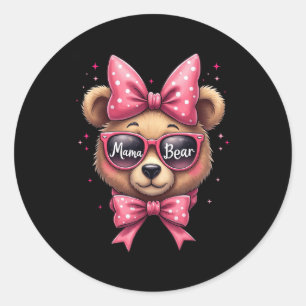 Niedlich Mama Bear Face Sungles - Funny Mama Mothe Runder Aufkleber