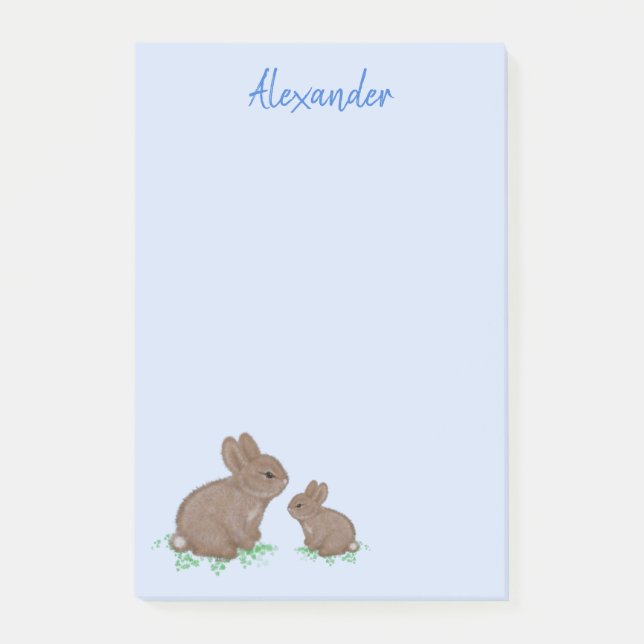 Niedlich Mama mit Baby Bunny in Clover Blue Post-it Klebezettel (Vorderseite)