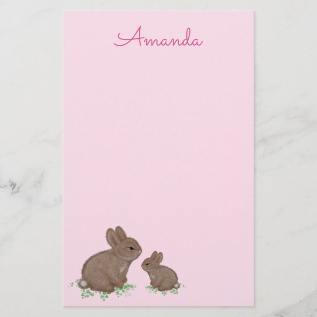 Niedlich Mama und Baby Bunny in Clou Pink Briefpapier (Vorderseite)