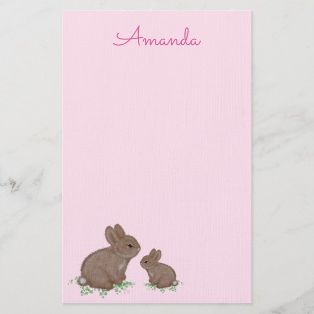 Niedlich Mama und Baby Bunny in Clou Pink Briefpapier (Vorderseite)