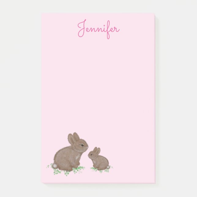 Niedlich Mama und Baby Bunny in Clou Pink Post-it Klebezettel (Vorderseite)