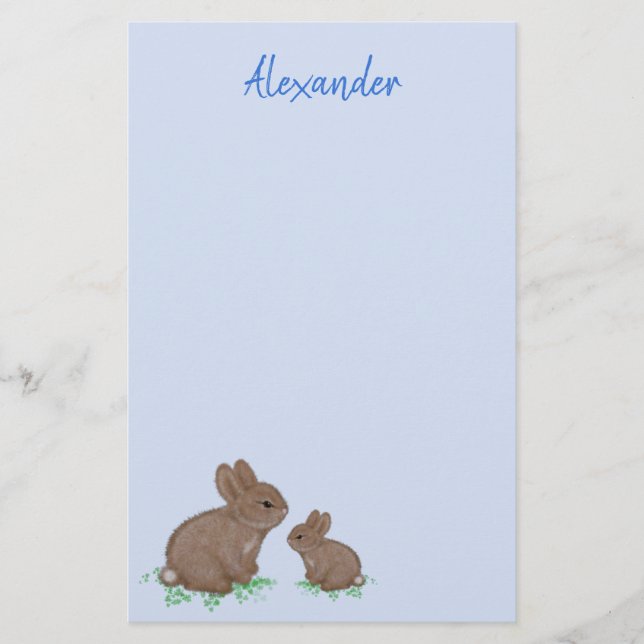 Niedlich Mama und Baby Bunny in Clover Blue Briefpapier (Vorderseite)