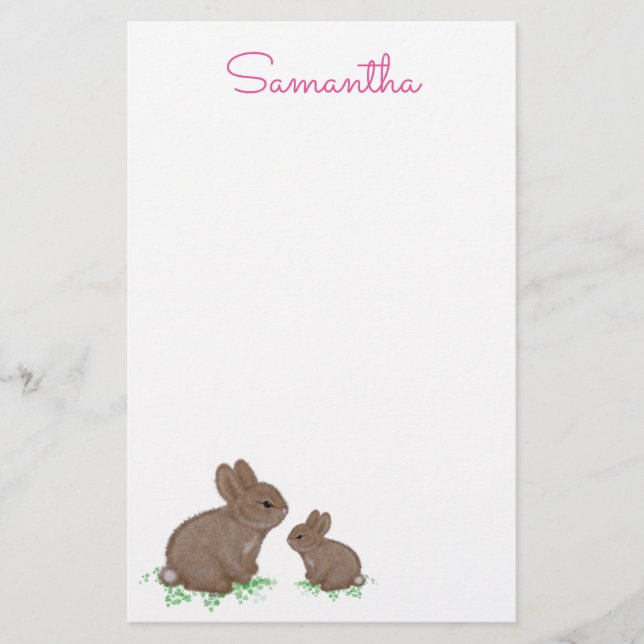 Niedlich Mama und Baby Bunny in Clover Briefpapier (Vorderseite)