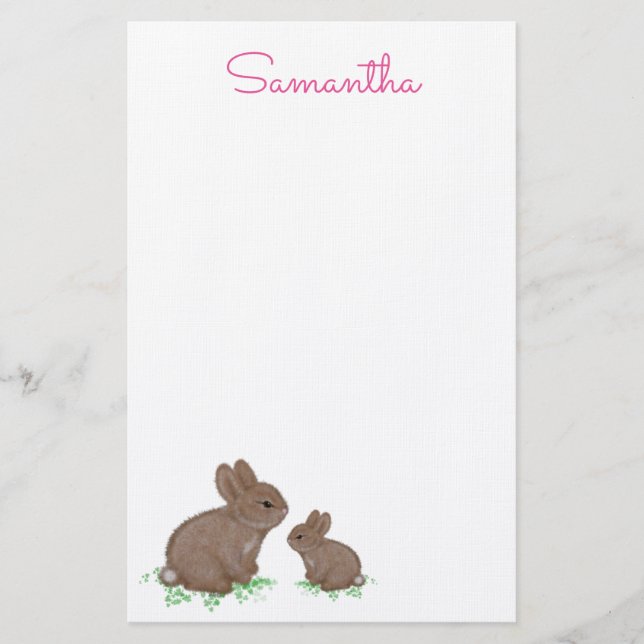Niedlich Mama und Baby Bunny in Clover Briefpapier (Vorderseite)