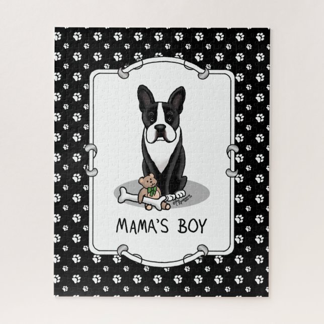 Niedlich Mamas Boy Boston Terrier (schwarz) Puzzle (Vertikal)