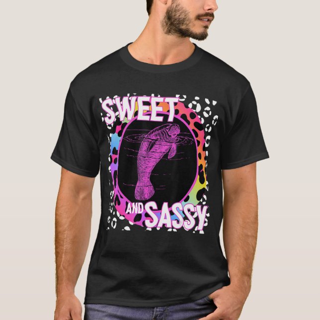 Niedlich Manatee 90s Nostalgie Rainbow Leopard Pri T-Shirt (Vorderseite)