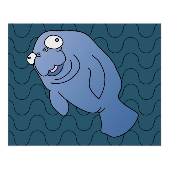 Niedlich Manatee Hugger Cartoon Tier Poster (Vorderseite)