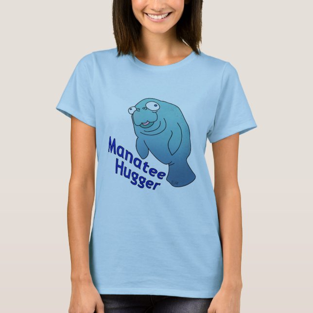 Niedlich Manatee Hugger Cartoon Tier T-Shirt (Vorderseite)