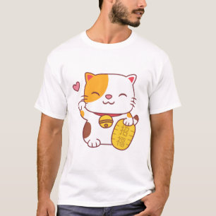 Niedlich Maneki Neko japanische Viel Glück Cat T-Shirt