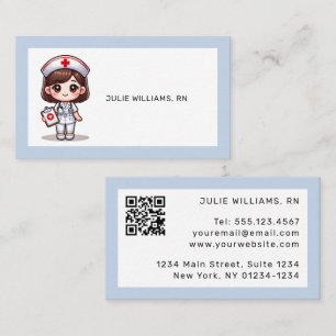 Niedlich Manga Nurse Brown Hair Brown Eye Blue QR  Visitenkarte