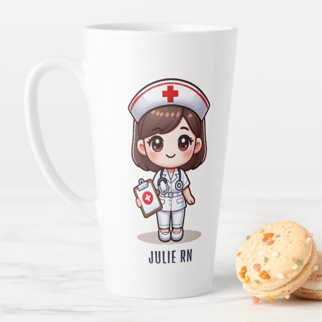 Niedlich Manga Nurse Brünett Brown Eyes Custom Milchtasse (Beispiel)