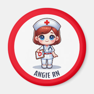 Niedlich Manga Nurse Redhead Blue Eyes Custom Magnet