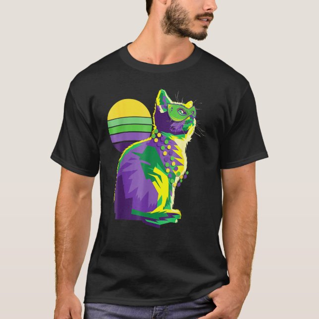 Niedlich Mardi Gras Kitten New Orleans Cat Owner T-Shirt (Vorderseite)