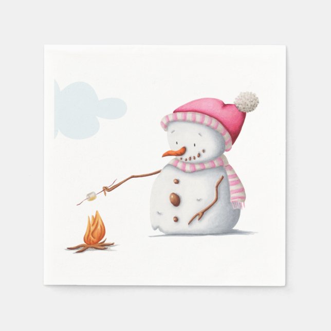 Niedlich Marshmallows Snowman Winter Serviette (Vorderseite)