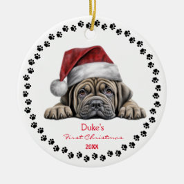 Niedlich Mastiff Hund Weihnachtsmannmütze Paw 1. W Keramik Ornament
