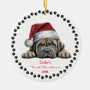Niedlich Mastiff Hund Weihnachtsmannmütze Paw 1. W Keramik Ornament