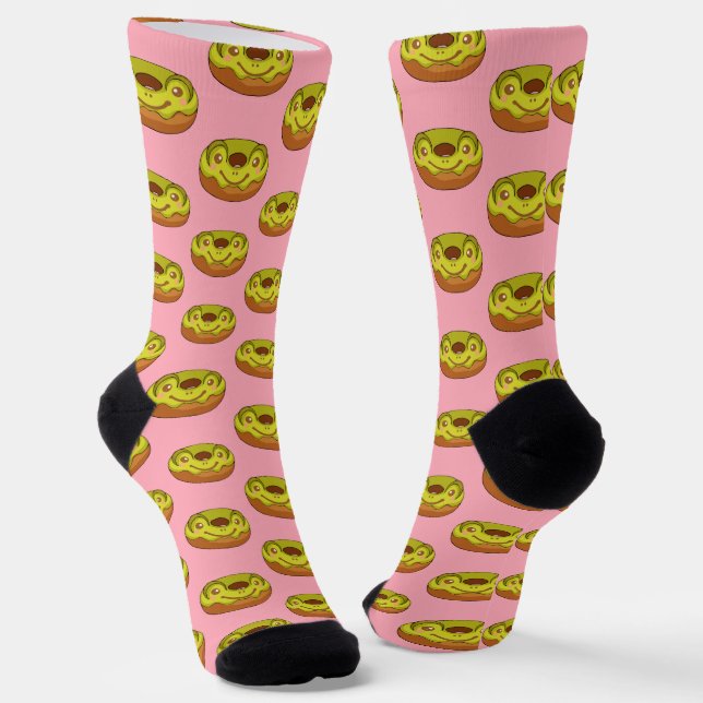 Niedlich Matcha Frosch Donut Socken (Gewinkelt)