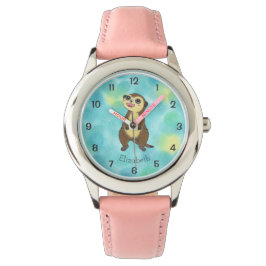 Niedlich Meerkat Cartoon Rosa Kinder Name aufpasse Armbanduhr