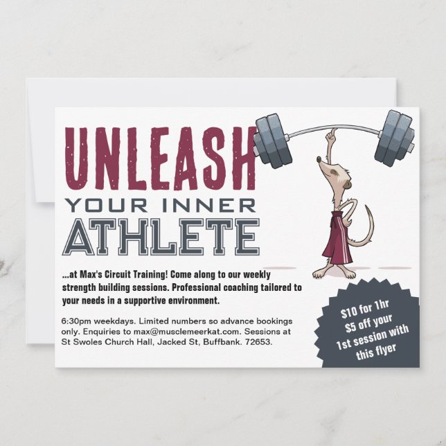 Niedlich Meerkat Entleash Your Inner Athlete Carto Einladung (Vorderseite)