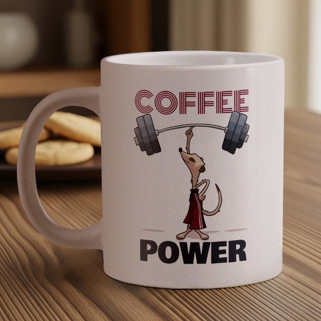 Niedlich Meerkat Kaffee Power Weightlift Cartoon Jumbo-Tasse (Von Creator hochgeladen)