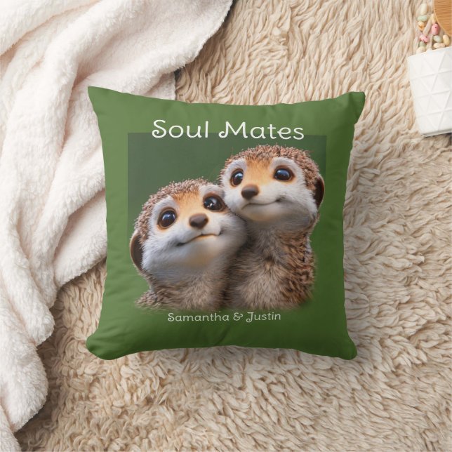 Niedlich Meerkat Soul Mates Green Hintergrund Kissen (Decke)