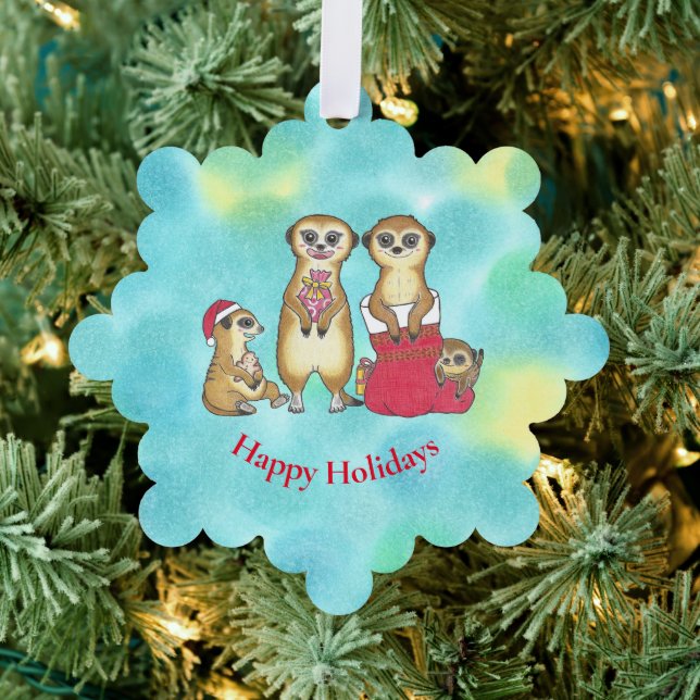 Niedlich Meerkats Cartoon Weihnachtszeitung Orname Ornament Karte (Insitu (Baum))