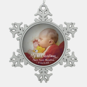 Niedlich Mein erstes Foto für Neugeborene Schneeflocken Zinn-Ornament