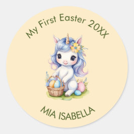 Niedlich mein erstes Osterunikorbaby-Aufkleber Runder Aufkleber