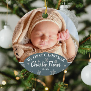 Niedlich Mein erstes Weihnachts-Baby-Foto, Name &  Keramik Ornament