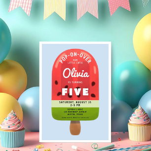 Niedlich Melon Popsicle Girl 5. Geburtstag Einladung