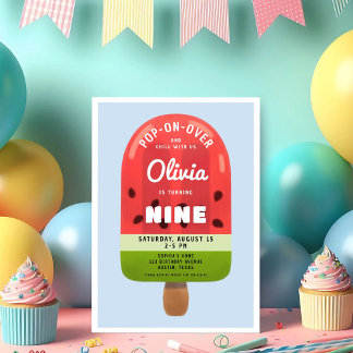 Niedlich Melon Popsicle Girl 9. Geburtstag Einladung