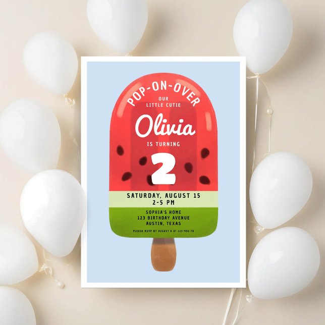 Niedlich Melon Popsicle Girl Einladung (Cute Melon Popsicle Girl Second Birthday Invitation)