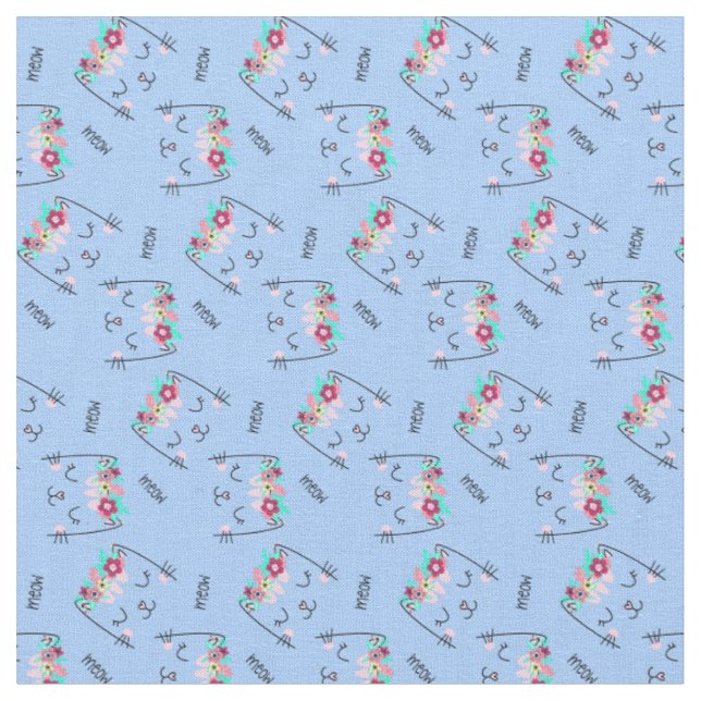 Niedlich Meow Cat mit Floral Halo Stoff (Nahaufnahme)
