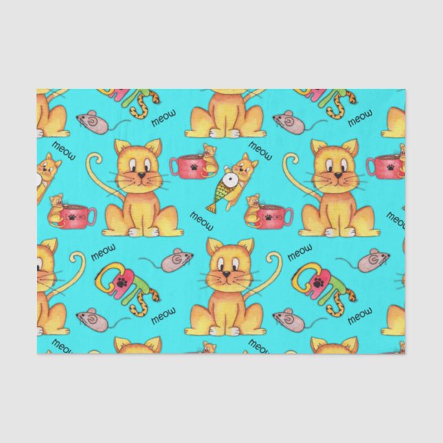 Niedlich Meow Cats Aqua Seidenpapier (Vorderseite)
