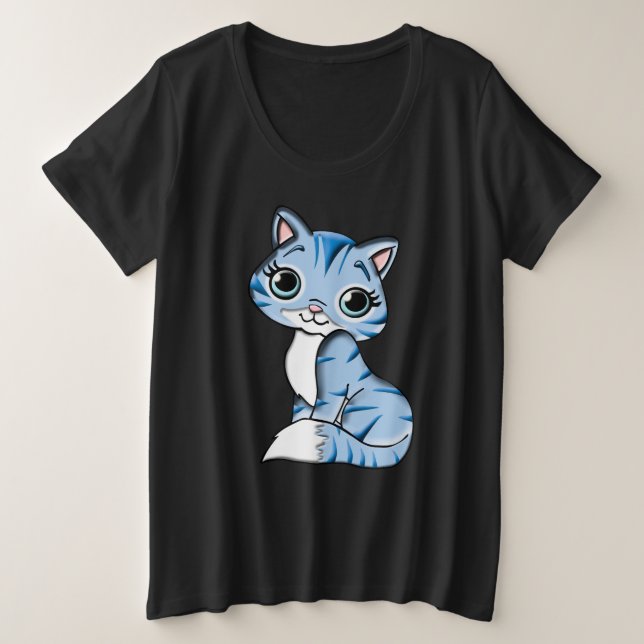 Niedlich Meow Große Größe T-Shirt (Design vorne)