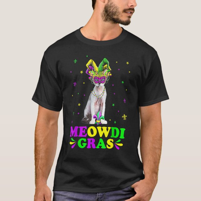 Niedlich Meowdi Gras Devon Rex Cat Karneval Mask M T-Shirt (Vorderseite)