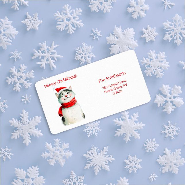 Niedlich Meowy Cat Weihnachtszeit Rücksendeadresse Adressaufkleber (Cute Meowy Christmas Cat Return Address Label)